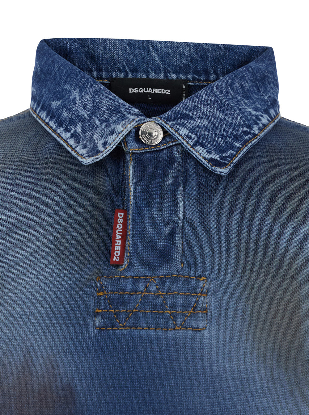 Dsquared2 Men Blue Sweatshirt With Polo-Shirt Style Collar And Faded Effect In Cotton For Men DSQUARED2