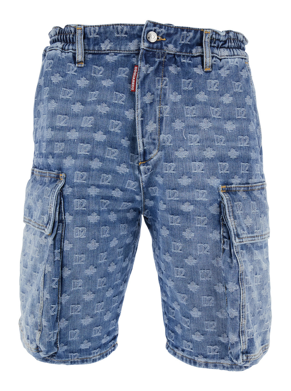 Dsquared2 Men Blue Five-Pocket Bermuda Shorts With All-Over Monogram Logo And Two Cargo Pockets In Denim Man DSQUARED2