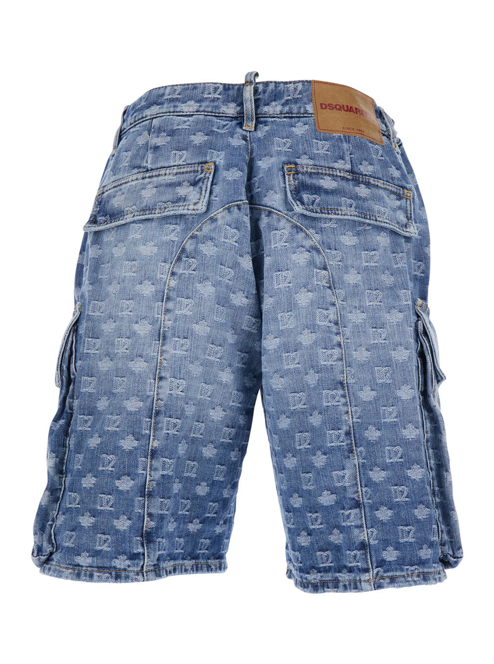 Dsquared2 Men Blue Five-Pocket Bermuda Shorts With All-Over Monogram Logo And Two Cargo Pockets In Denim Man DSQUARED2