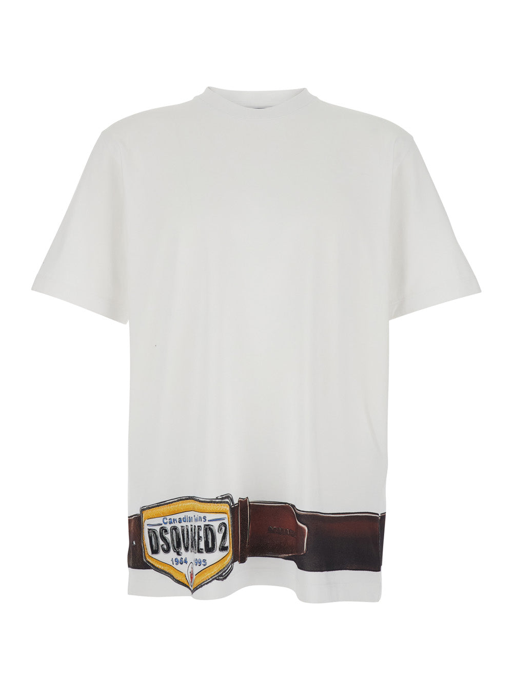 Dsquared2 Men White Crew Neck T-Shirt With Raised Collar And Print On The Front And Back In Cotton Man DSQUARED2