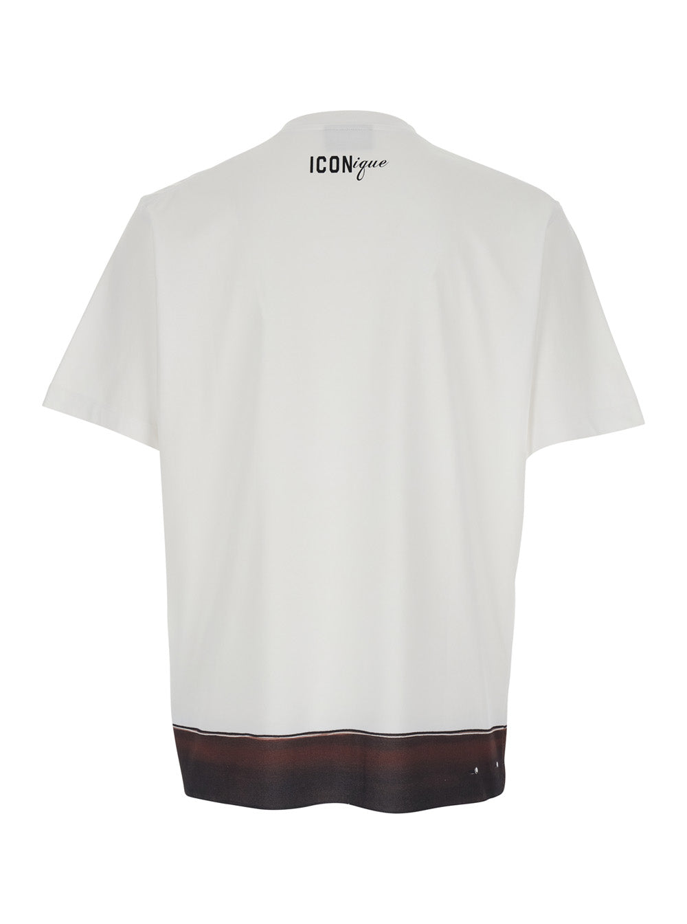 Dsquared2 Men White Crew Neck T-Shirt With Raised Collar And Print On The Front And Back In Cotton Man DSQUARED2