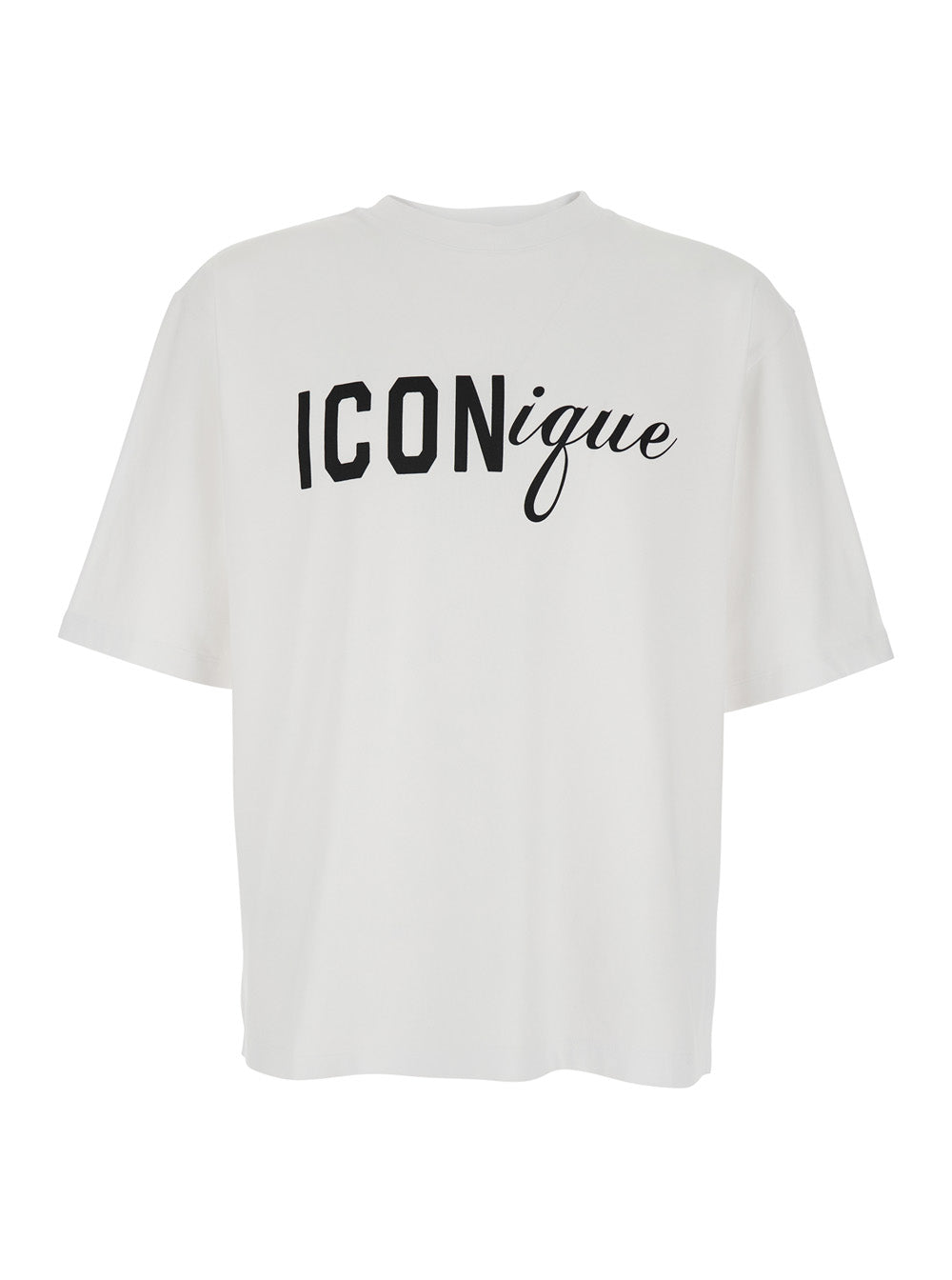 Dsquared2 Men White Crew Neck T-Shirt With Raised Collar And Maxi Logo On The Front In Cotton Man DSQUARED2