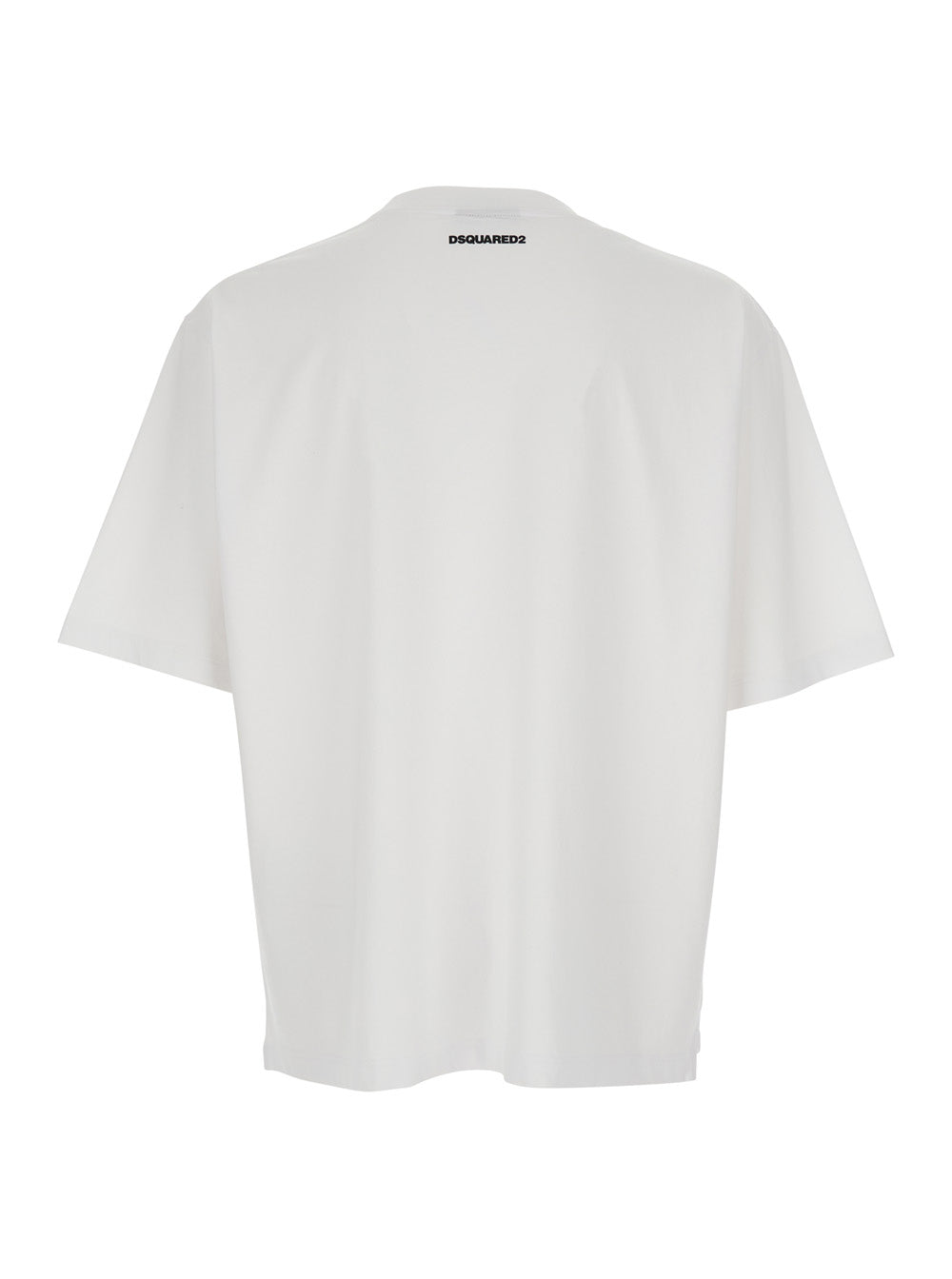 Dsquared2 Men White Crew Neck T-Shirt With Raised Collar And Maxi Logo On The Front In Cotton Man DSQUARED2