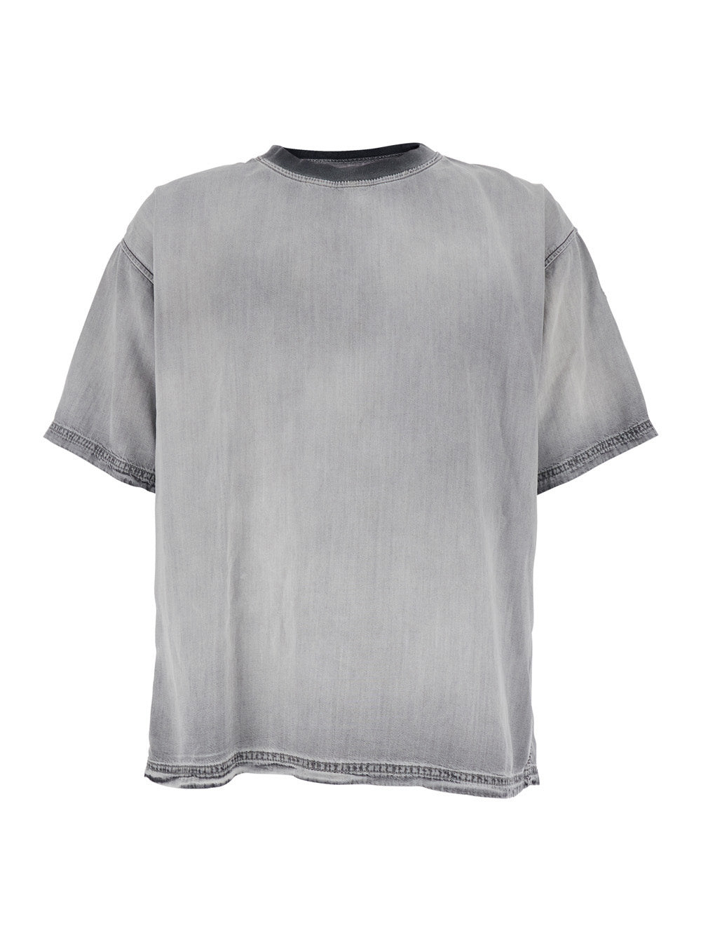 Diesel Men Grey Crew-Neck T-Shirt With Faded Effect In Tech Fabric Man DIESEL