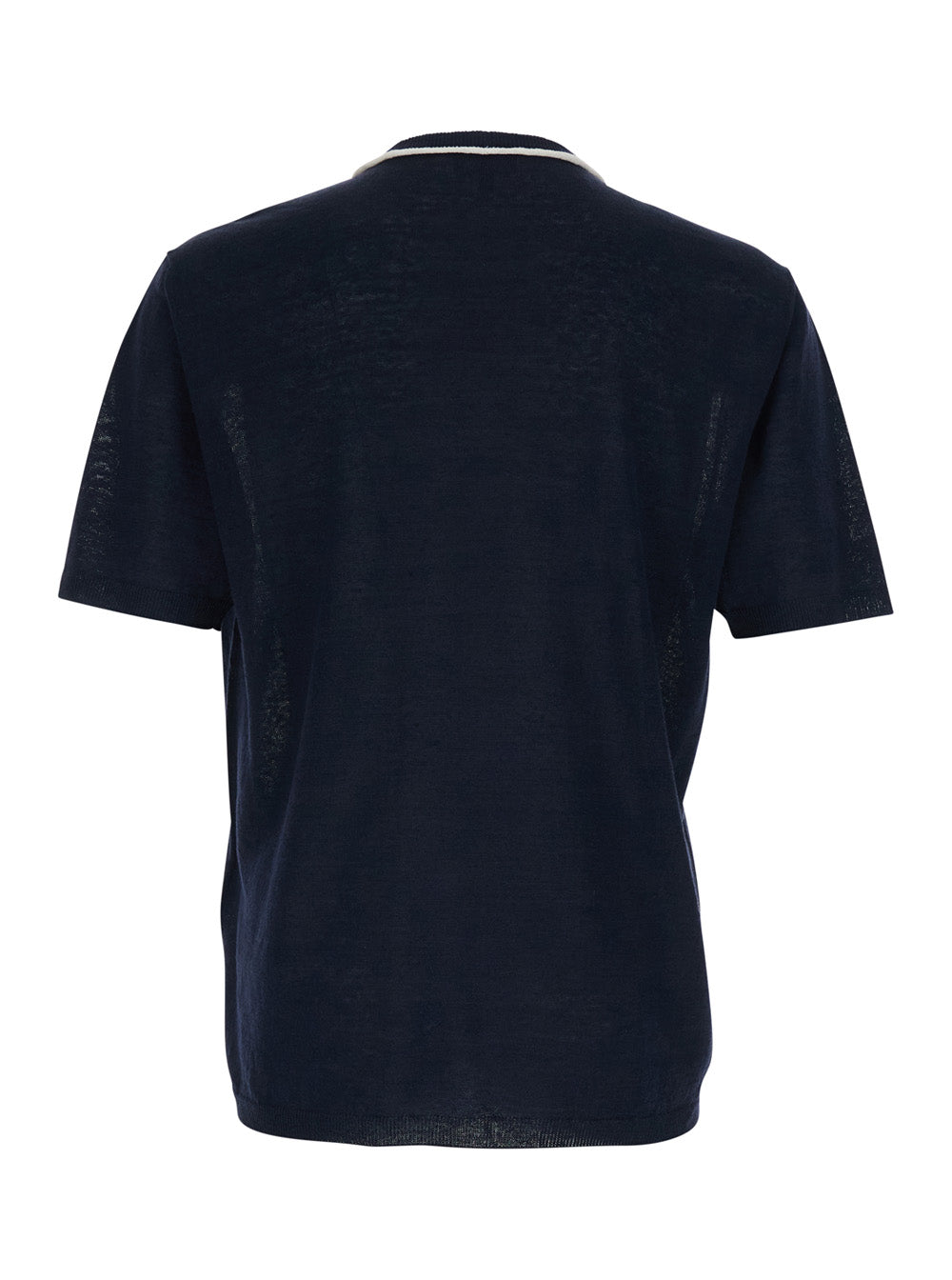 Giorgio Armani Men Blue Crew Neck T-Shirt With Tone-On-Tone Logo On The Front In Linen And Silk Blend Man GIORGIO ARMANI