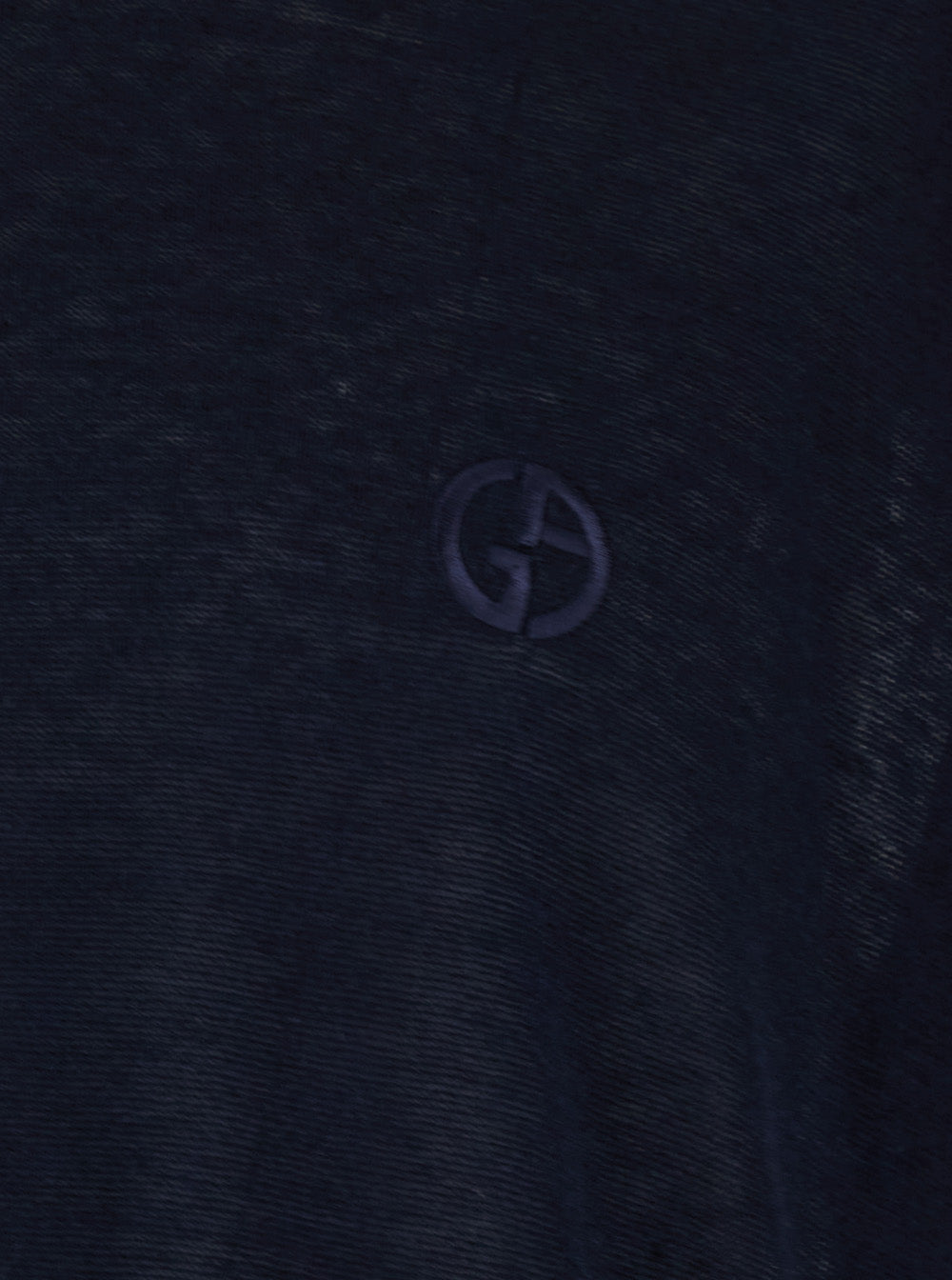 Giorgio Armani Men Blue Crew Neck T-Shirt With Tone-On-Tone Logo On The Front In Linen And Silk Blend Man GIORGIO ARMANI