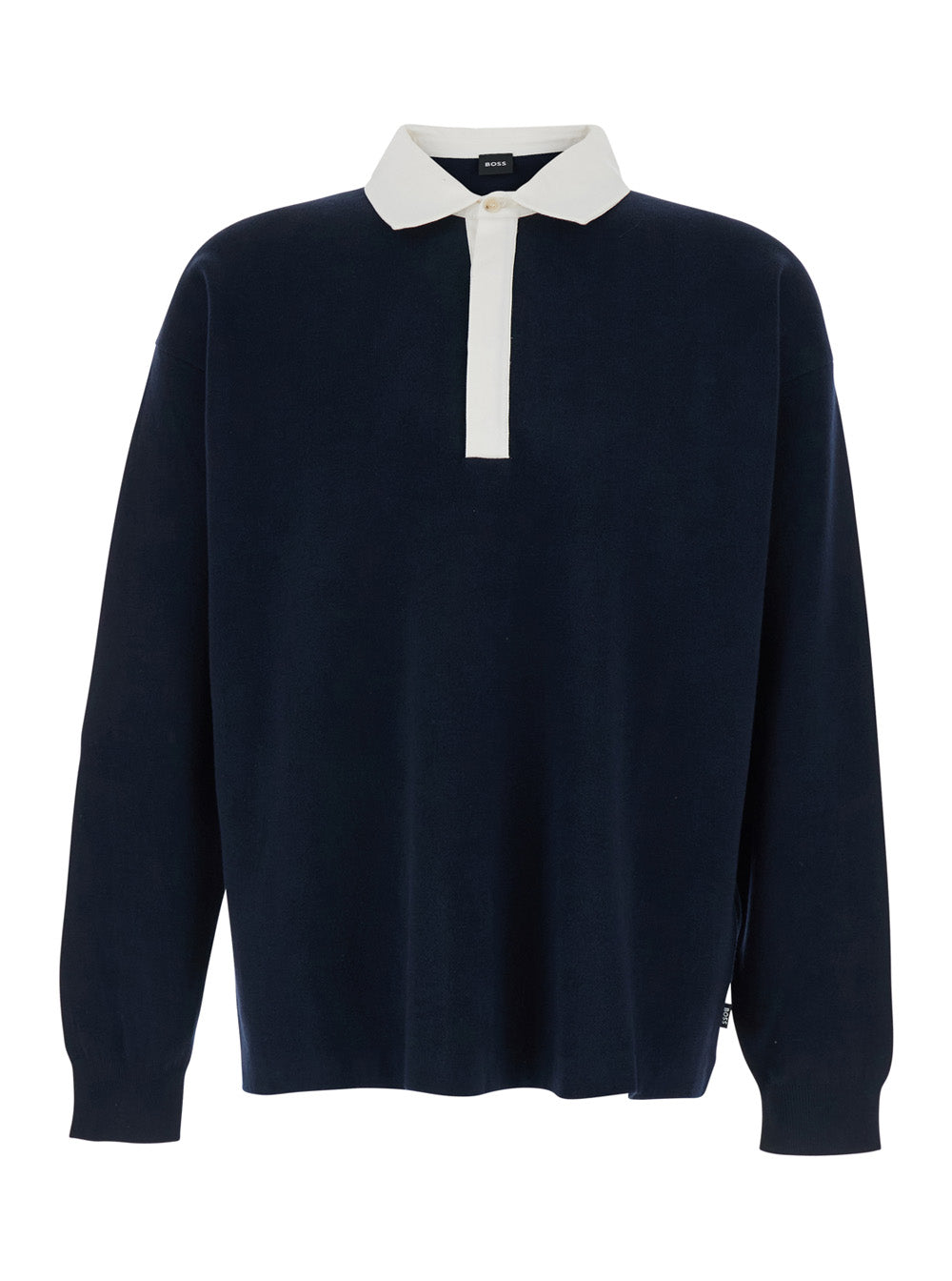 Boss Men Blue Sweater With Polo-Shirt Style Collar In Cotton And Wool Blend For Men BOSS