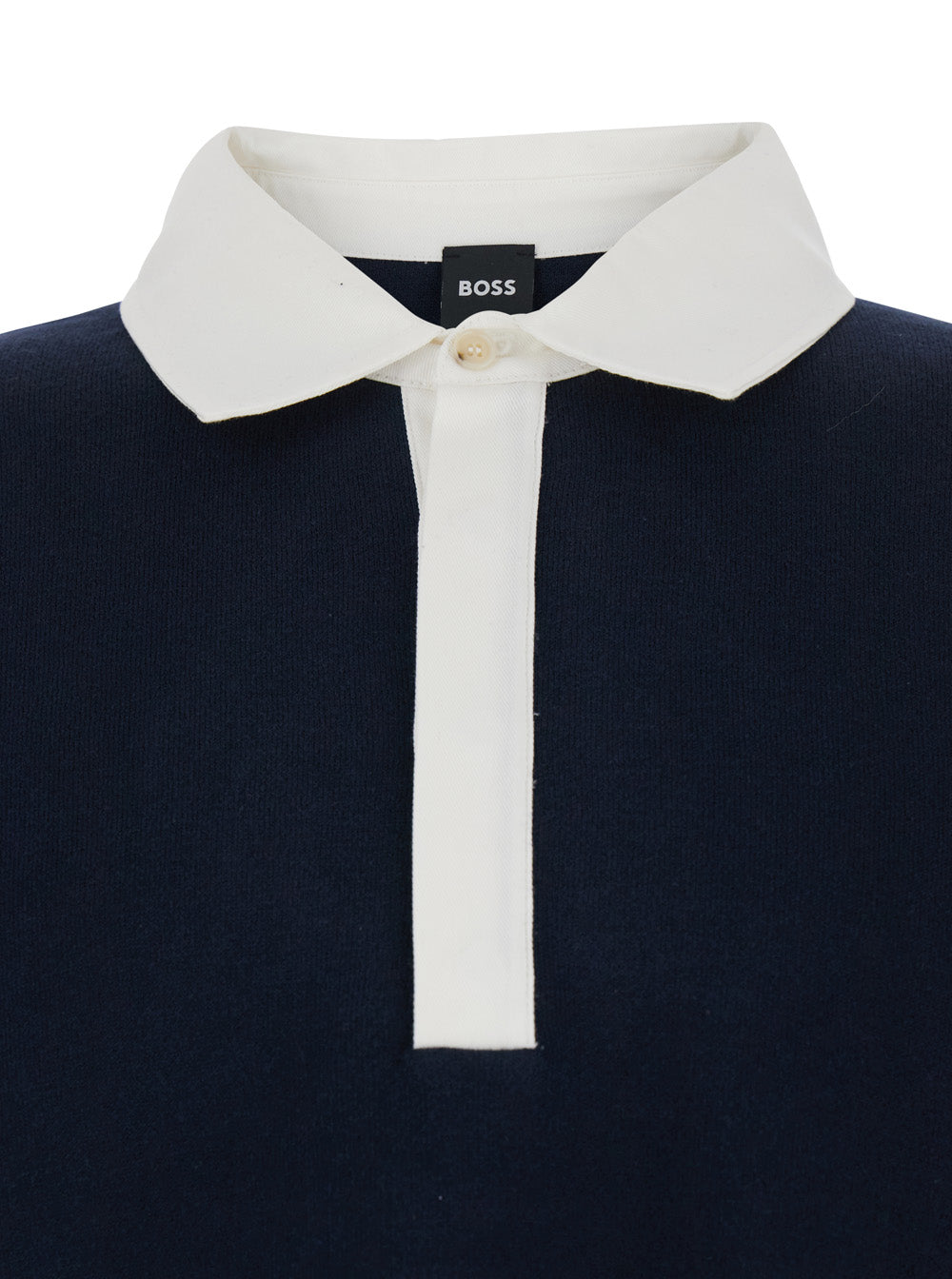 Boss Men Blue Sweater With Polo-Shirt Style Collar In Cotton And Wool Blend For Men BOSS