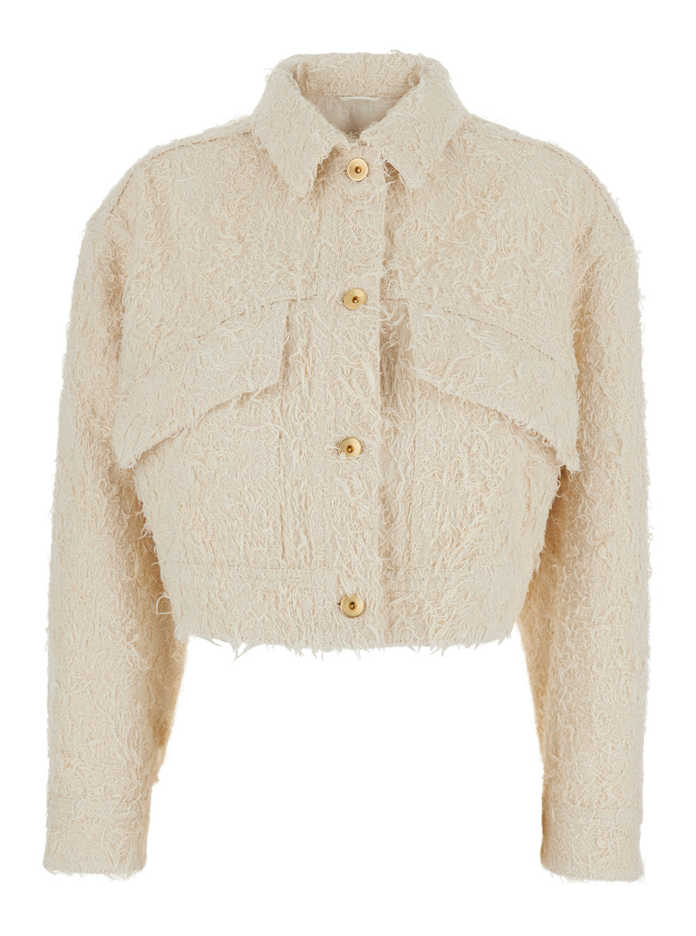 Brunello Cucinelli Women White Jacket With Classic Collar And All-Over Fringed Details In Cotton Woman BRUNELLO CUCINELLI
