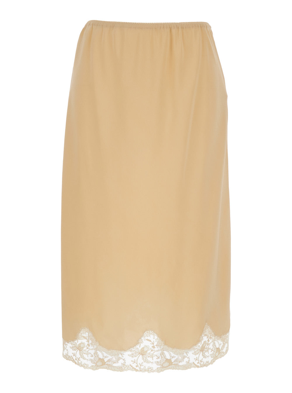 Saint Laurent Women Beige Silk Skirt With Elastic Waist And Lace Hem For Women SAINT LAURENT