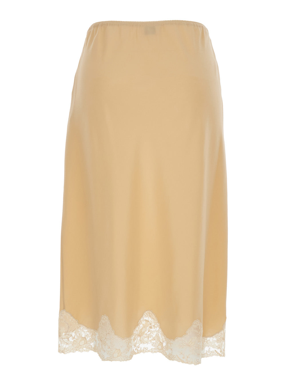 Saint Laurent Women Beige Silk Skirt With Elastic Waist And Lace Hem For Women SAINT LAURENT