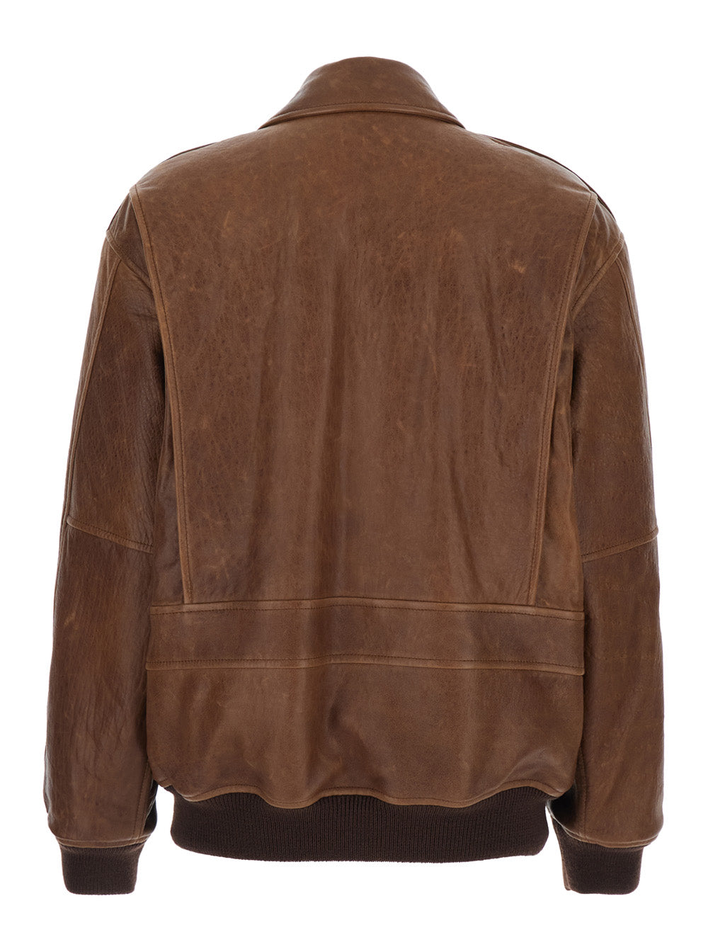 Saint Laurent Women Brown Leather Bomber Jacket  With Classic Collar For Women SAINT LAURENT