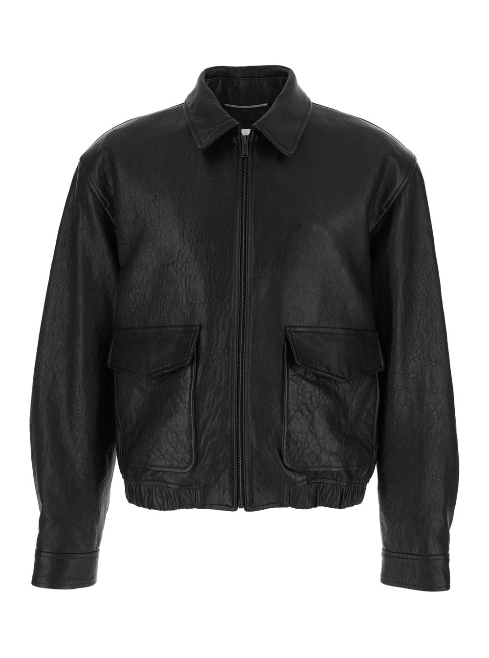 Saint Laurent Men Jacket 'Classic Collar Jacket With Two Flap Pockets On The Front' Black Leather Men SAINT LAURENT