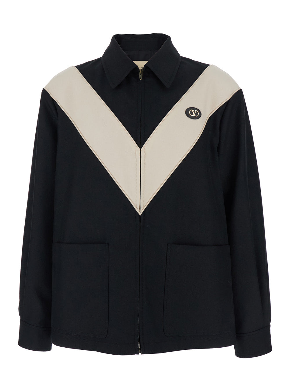 Valentino Men Jacket With Classic Collar And Contrast Details On The Front And Back In Black Tech Fabric Men VALENTINO