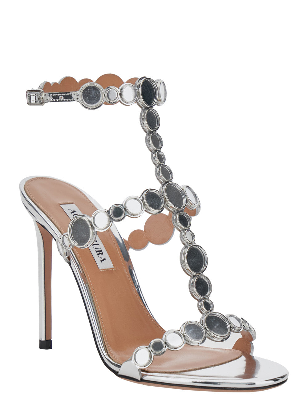 Aquazzura Women 'Afterglow' Metallic Sandals With Adjustable Straps And High Stiletto Heel In Leather For Women AQUAZZURA