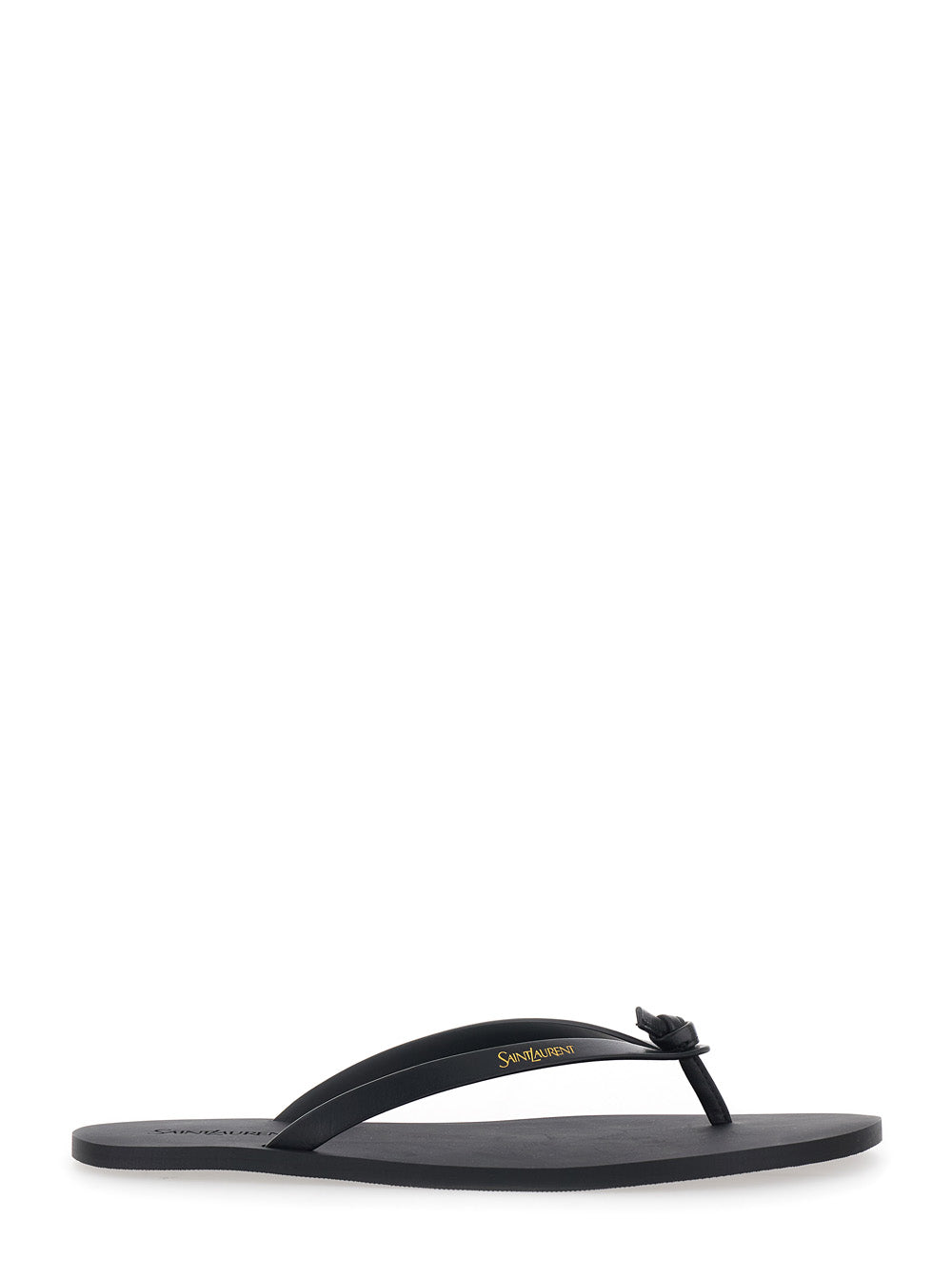 Saint Laurent Men Black Cassandra Flip-Flops With Leather Logo Detail For Men SAINT LAURENT
