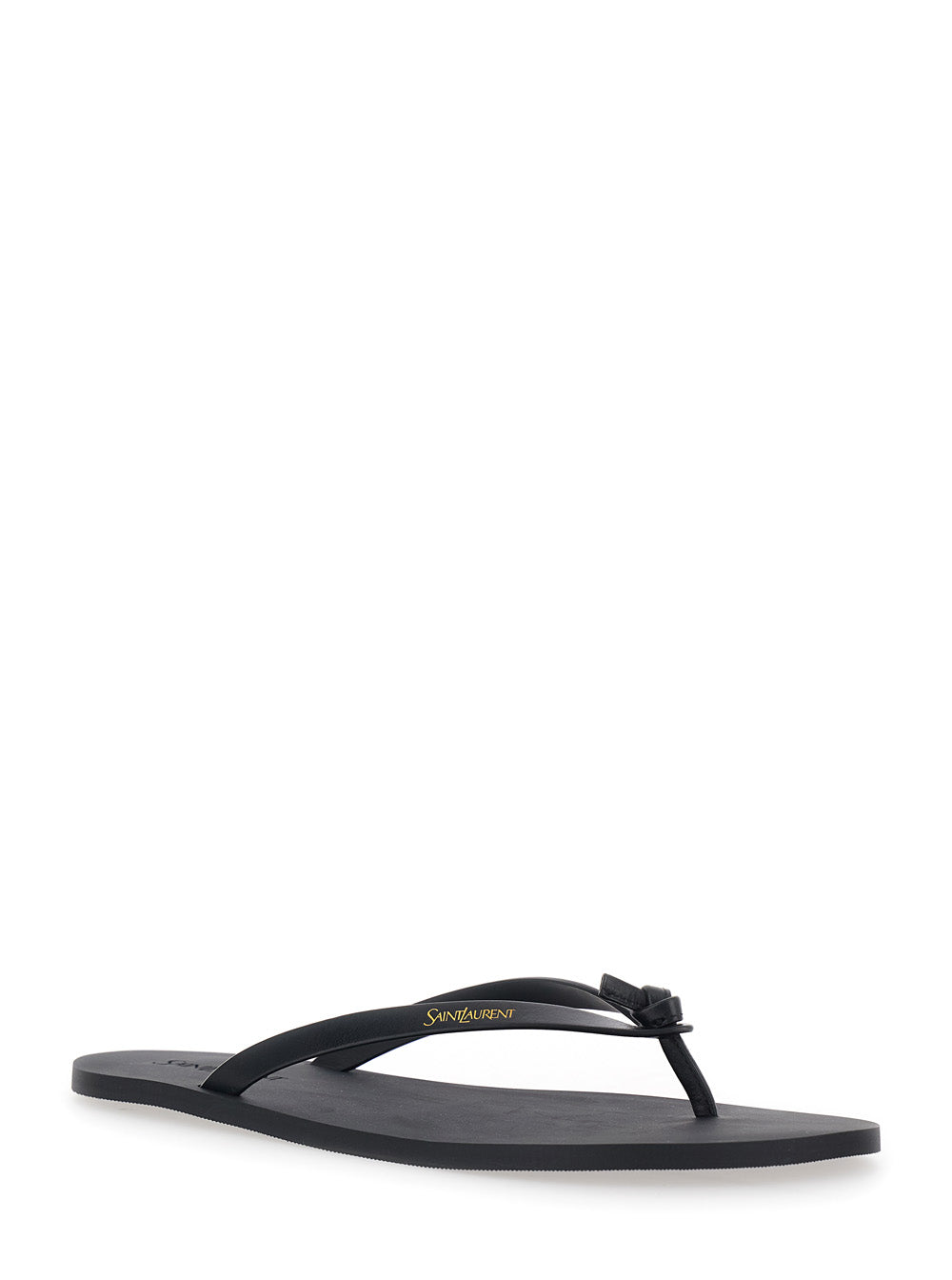 Saint Laurent Men Black Cassandra Flip-Flops With Leather Logo Detail For Men SAINT LAURENT