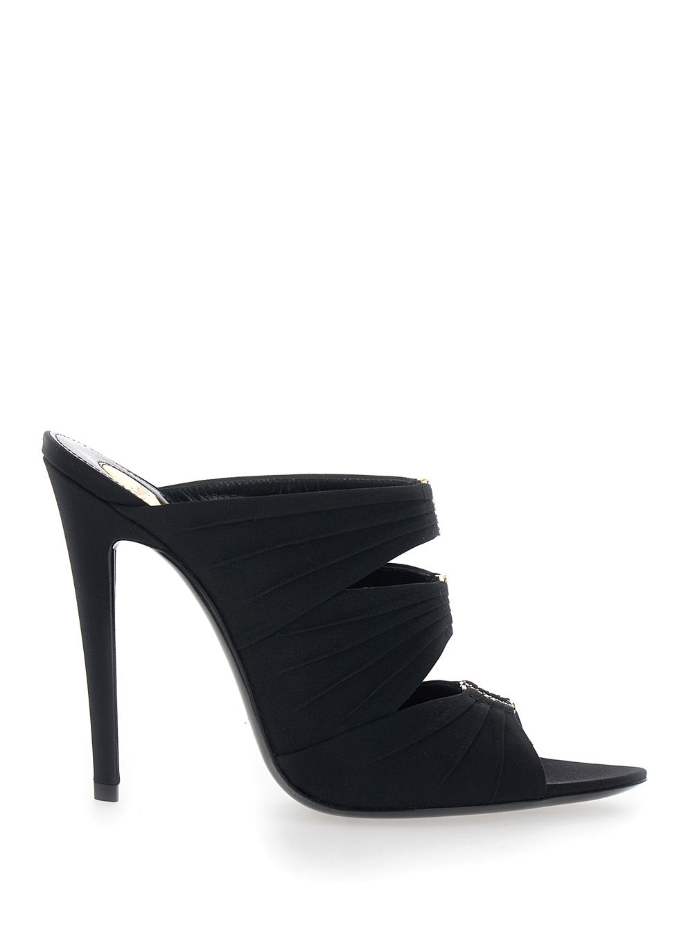 Saint Laurent Women 'Emilie' Black Heeled Sandals With Cassandre Plate On The Front In Leather Woman SAINT LAURENT