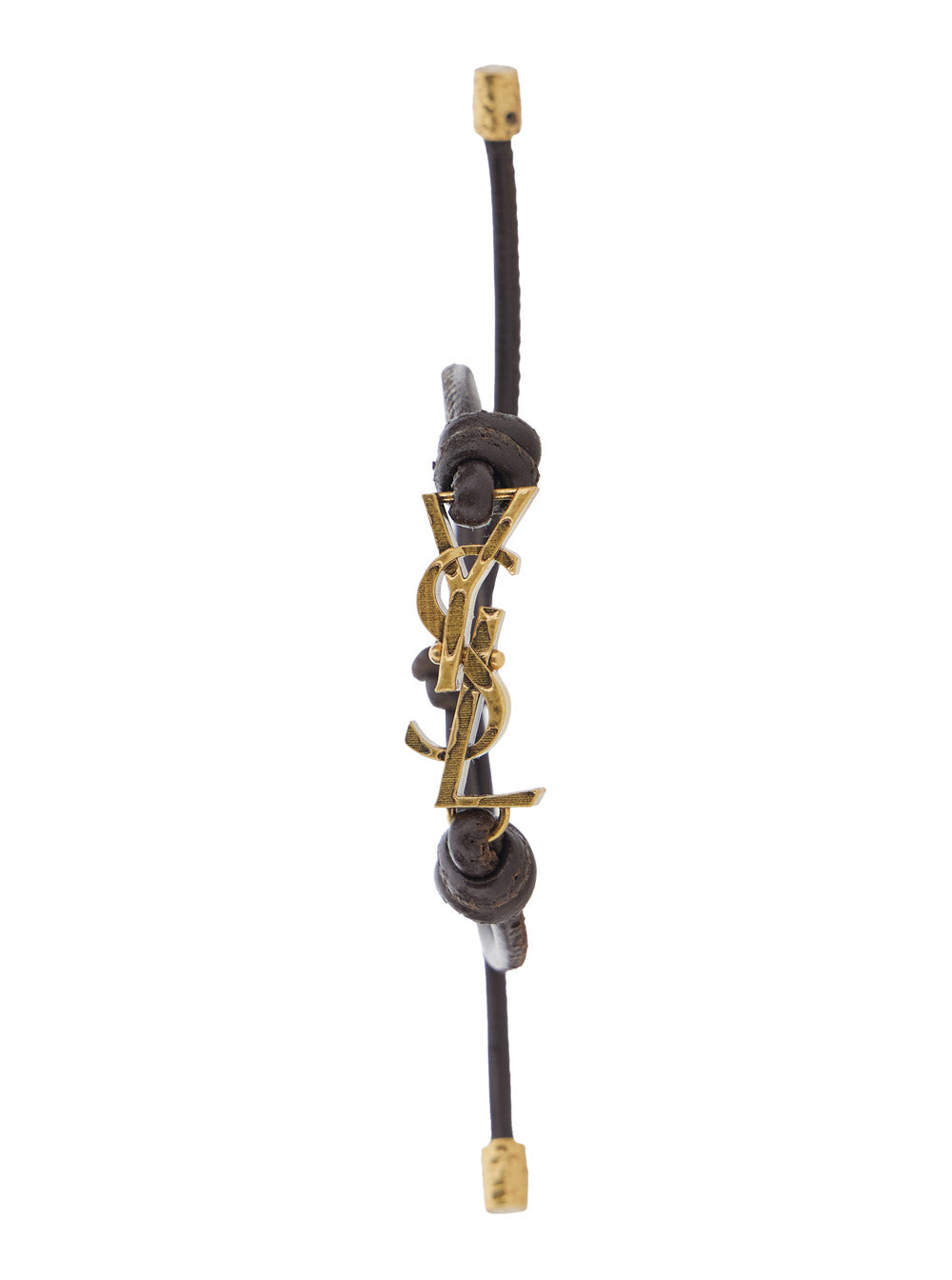Saint Laurent Men Brown Bracelet With Gold Cassandre Logo Plate And Adjustable Closure In Leather For Men SAINT LAURENT