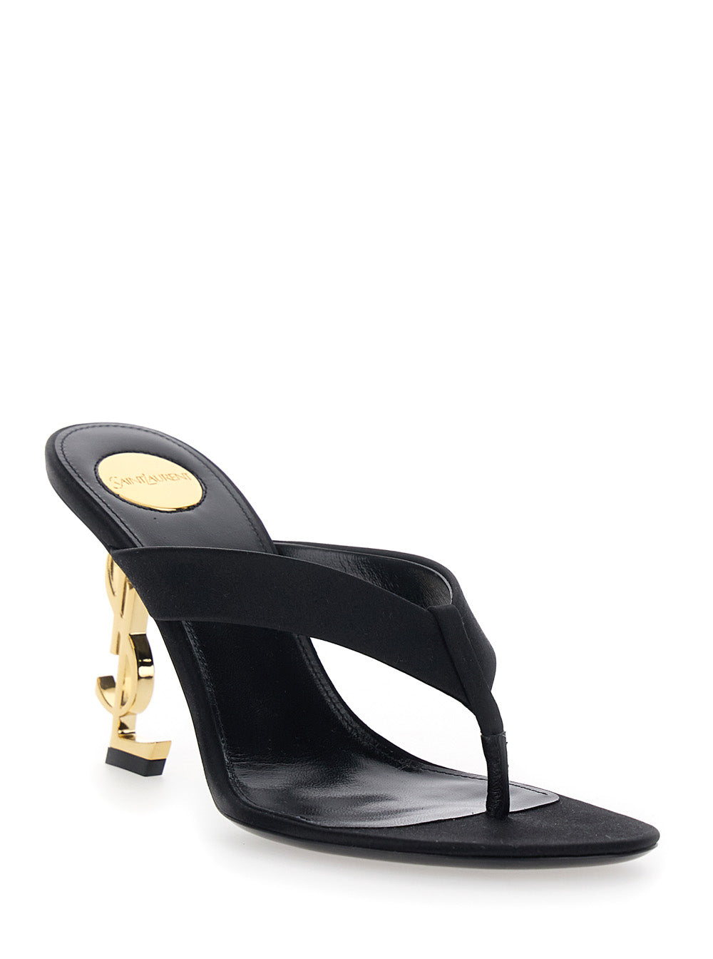 Saint Laurent Women Opyum 85 Sandals With Logo Heel In Fabric And Silk Black Women SAINT LAURENT