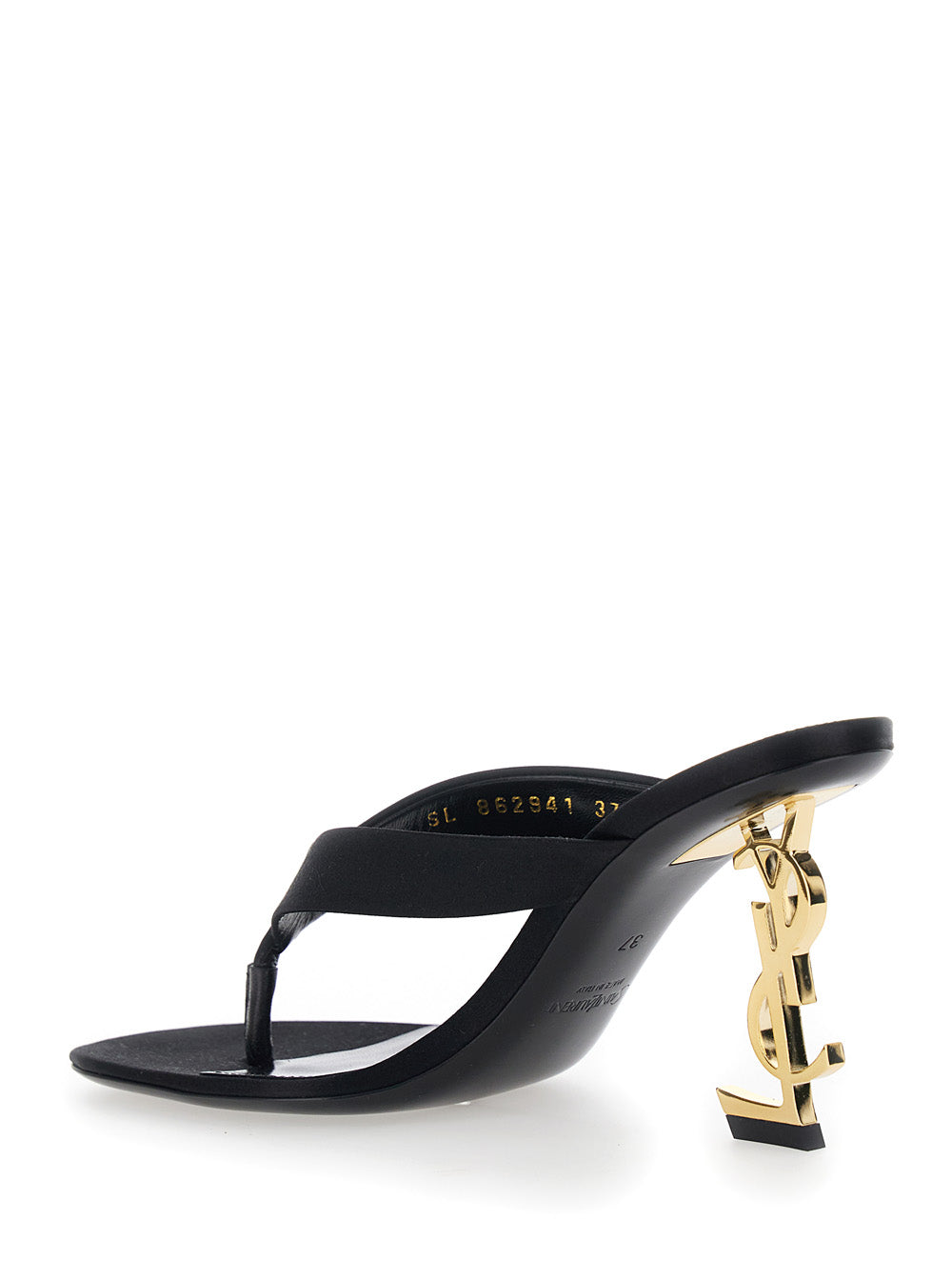 Saint Laurent Women Opyum 85 Sandals With Logo Heel In Fabric And Silk Black Women SAINT LAURENT