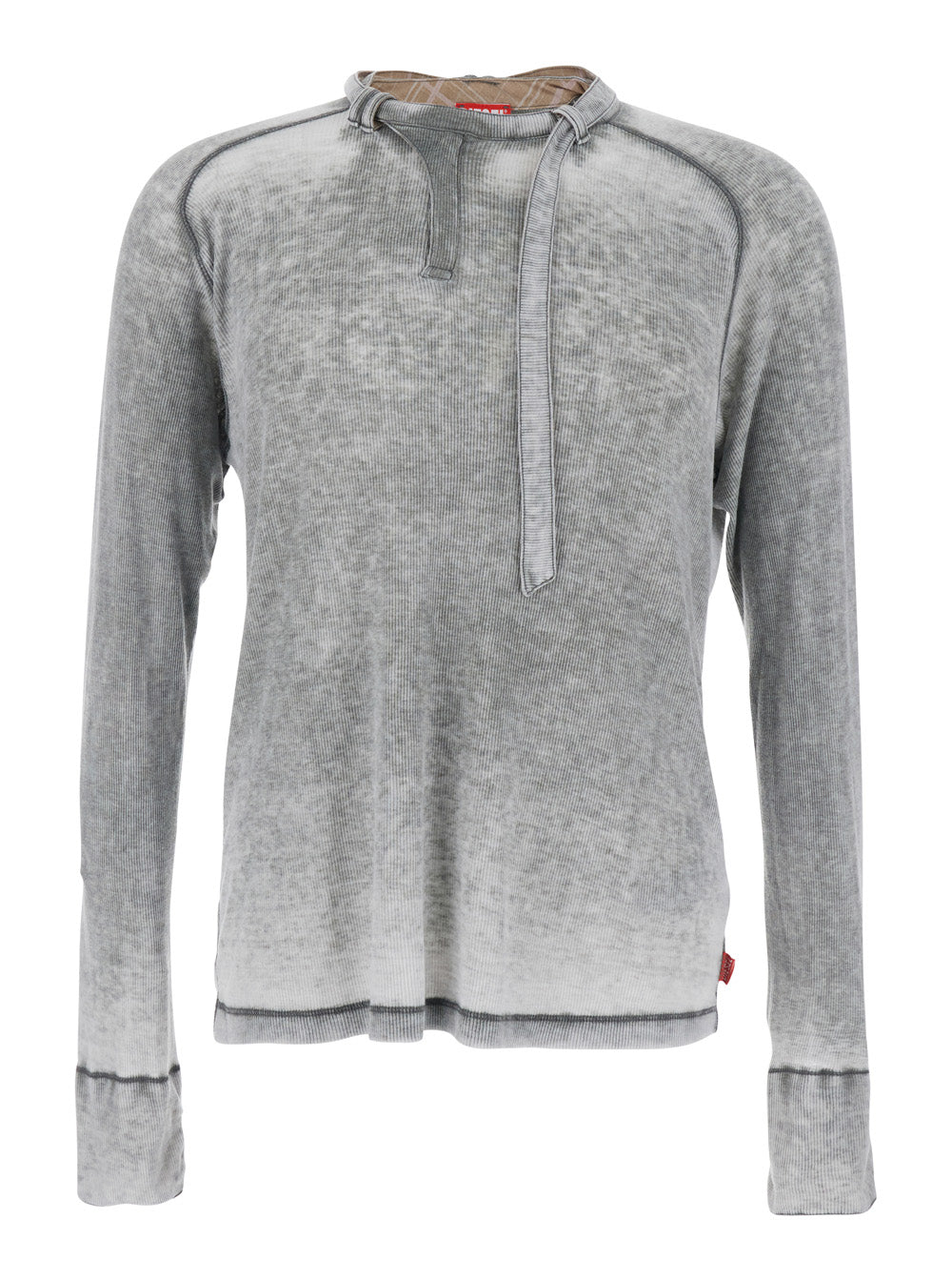 Diesel Men Crew Neck Sweater With Ribbed Design And Cut-Out Detail In Grey For Men DIESEL
