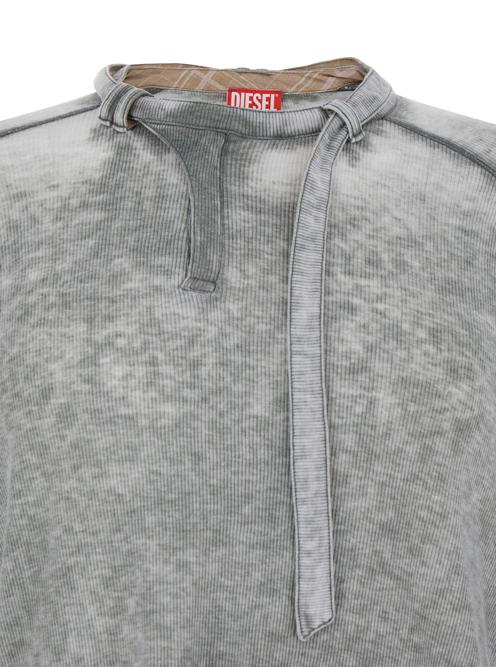 Diesel Men Crew Neck Sweater With Ribbed Design And Cut-Out Detail In Grey For Men DIESEL