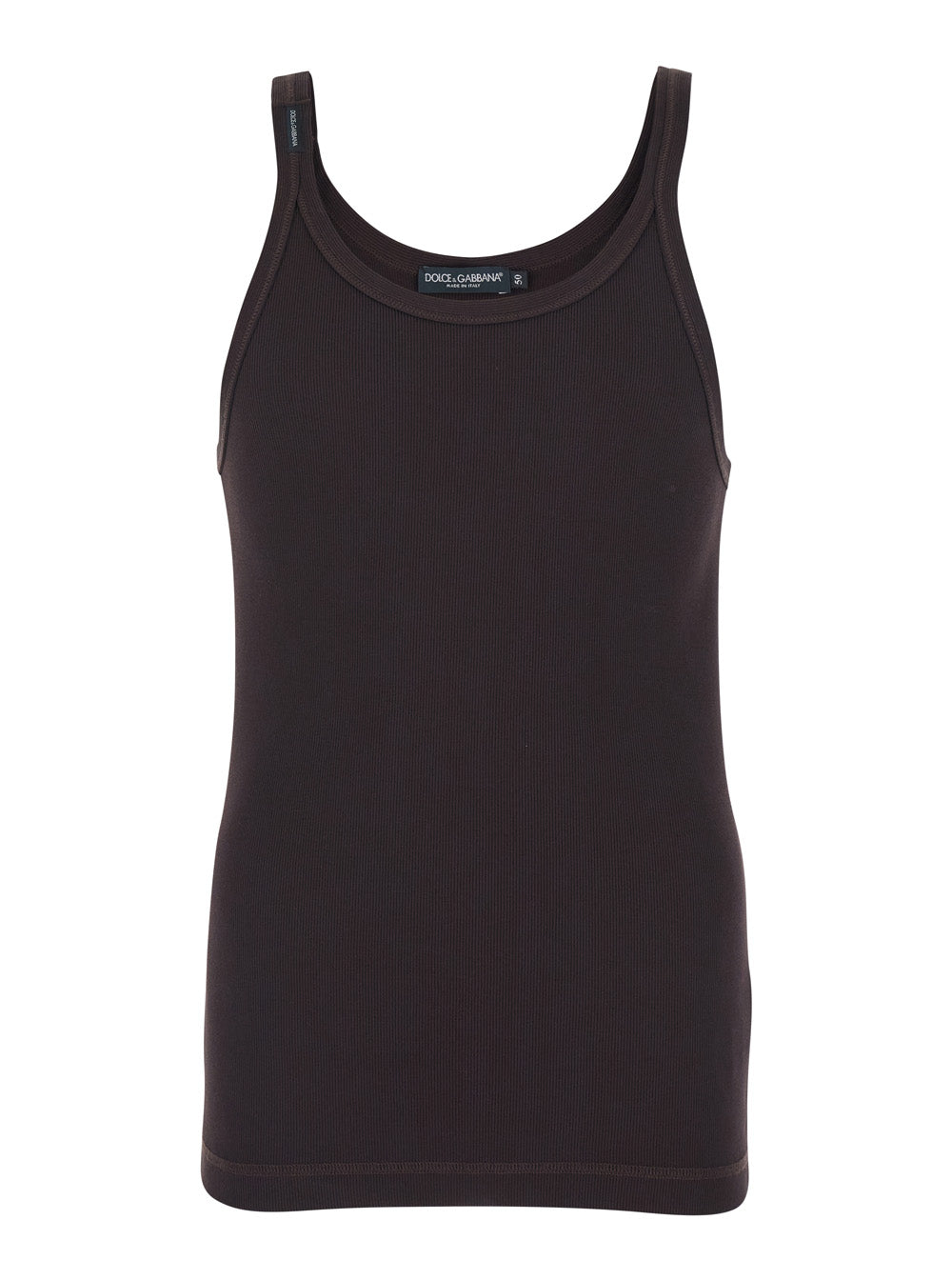 Dolce & Gabbana Men Brown Crew Neck Top With Ribbed Design In Cotton Man DOLCE & GABBANA