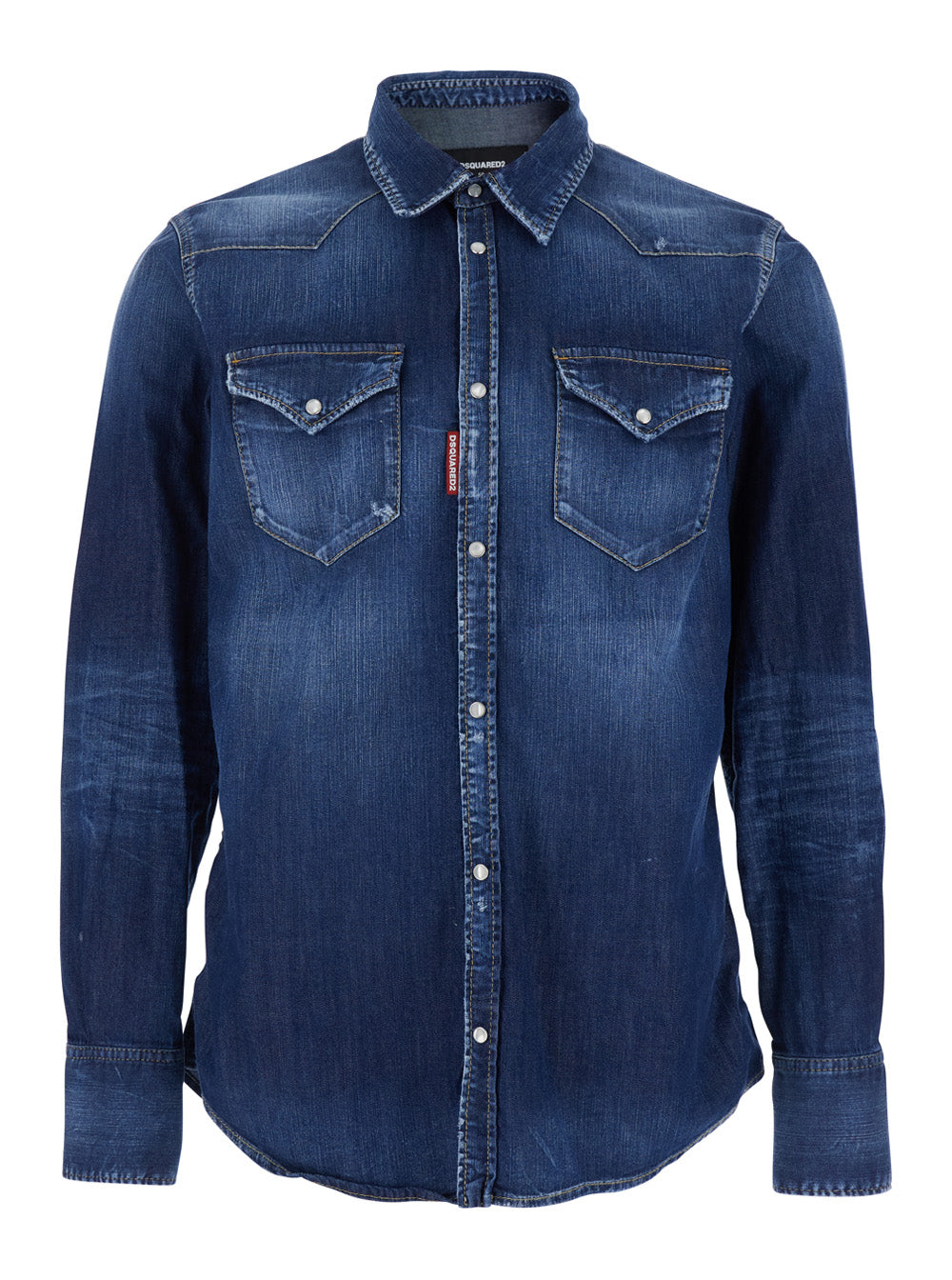 Dsquared2 Men Classic Collar Shirt With Two Front Pockets In Blue Denim For Men DSQUARED2