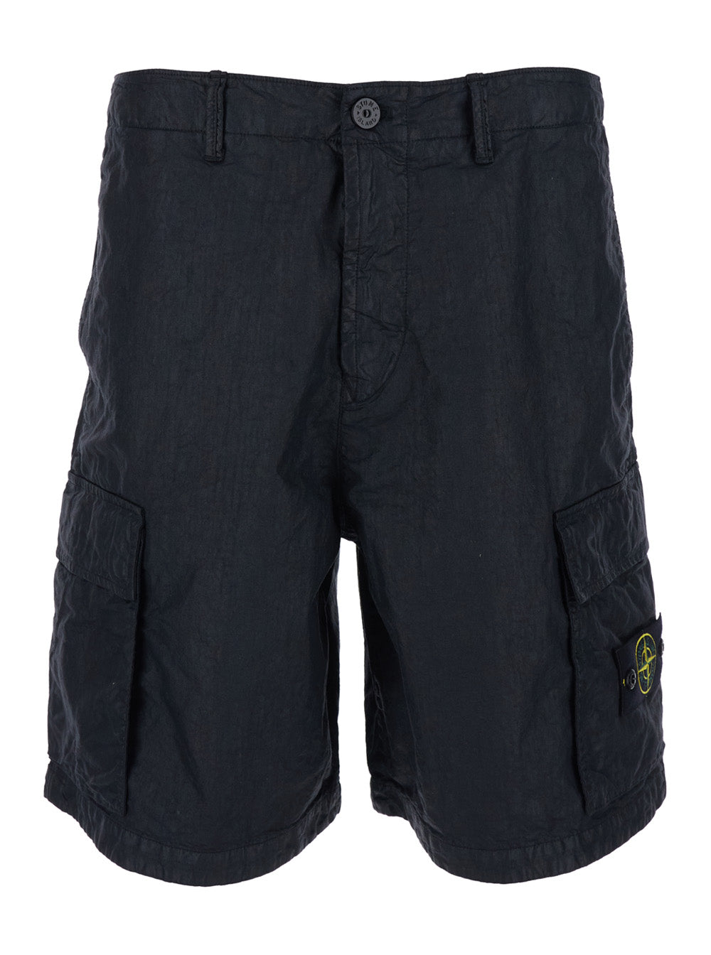 Stone Island Men Black Bermuda With Two Cargo Pockets And Logo Patch On The Pocket In Tech Fabric Men STONE ISLAND