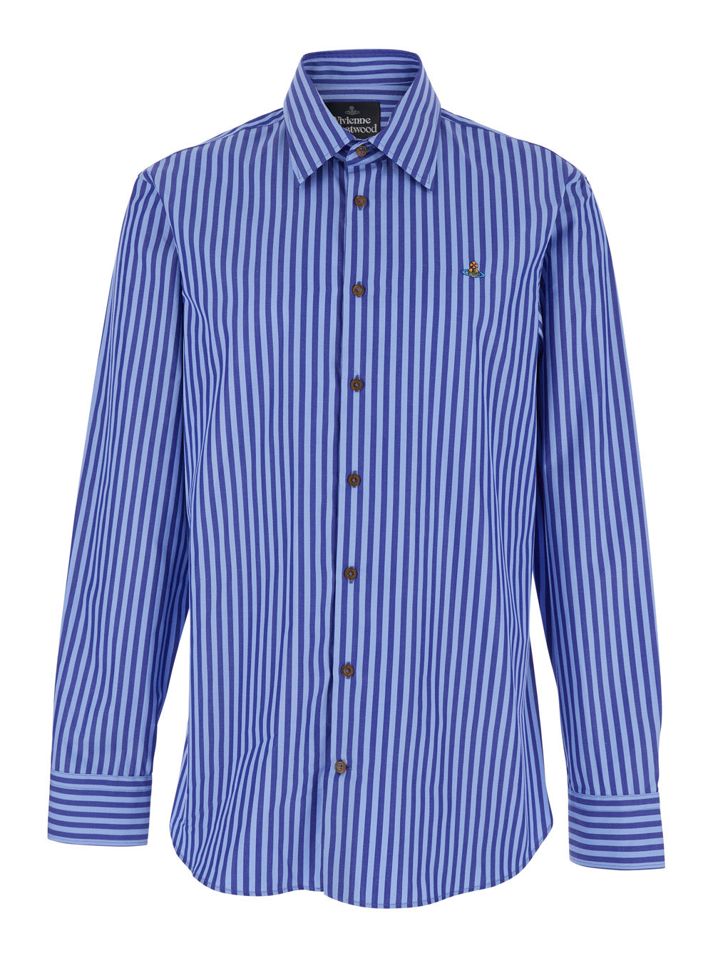 Vivienne Westwood Men Blue Long-Sleeved Shirt With Classic Collar And All-Over Striped Motif Incotton For Men VIVIENNE WESTWOOD
