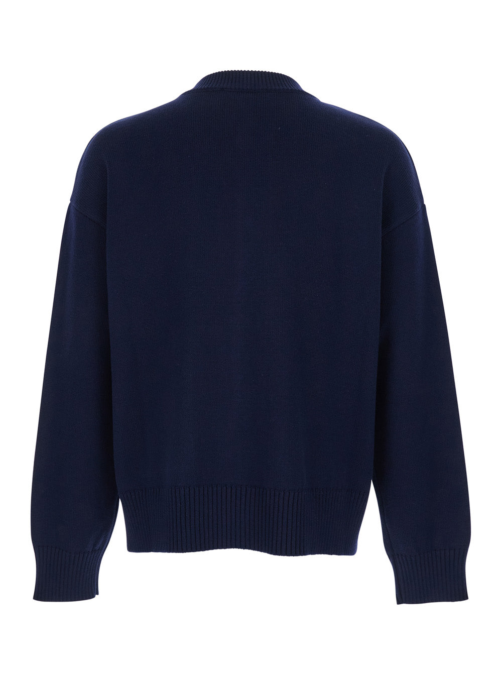 Ami Paris Men Blue Crew Neck Cardigan With Contrasting Adc Logo On The Front In Cotton And Wool Blend Man AMI PARIS