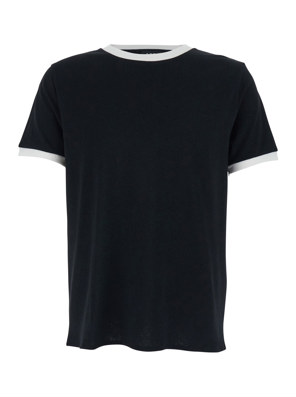 A.P.C. Men Black Crew Neck T-Shirt With Contrasting Details On The Neck And Sleeves In Cotton And Linen Blend Man A.P.C.