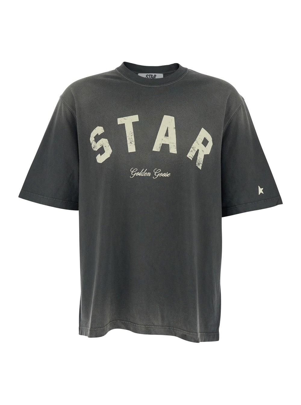 Golden Goose Men Grey Crew Neck T-Shirt With Front Print In Cotton Man GOLDEN GOOSE