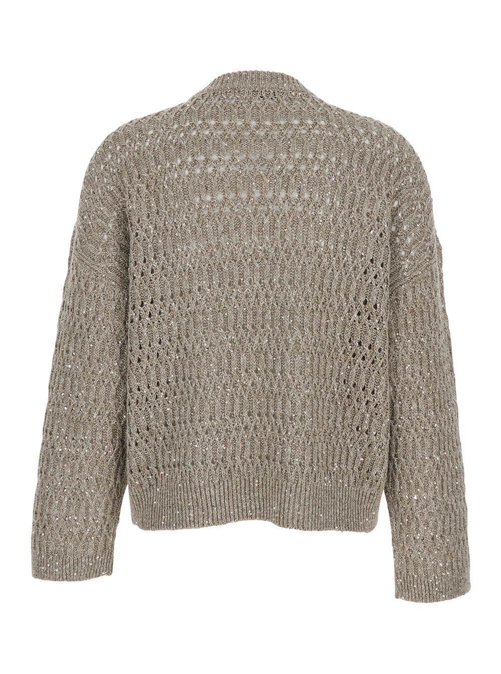 Brunello Cucinelli Women Beige Round Neck Pull With Round Neck And Long Sleeves In Linen Woman BRUNELLO CUCINELLI