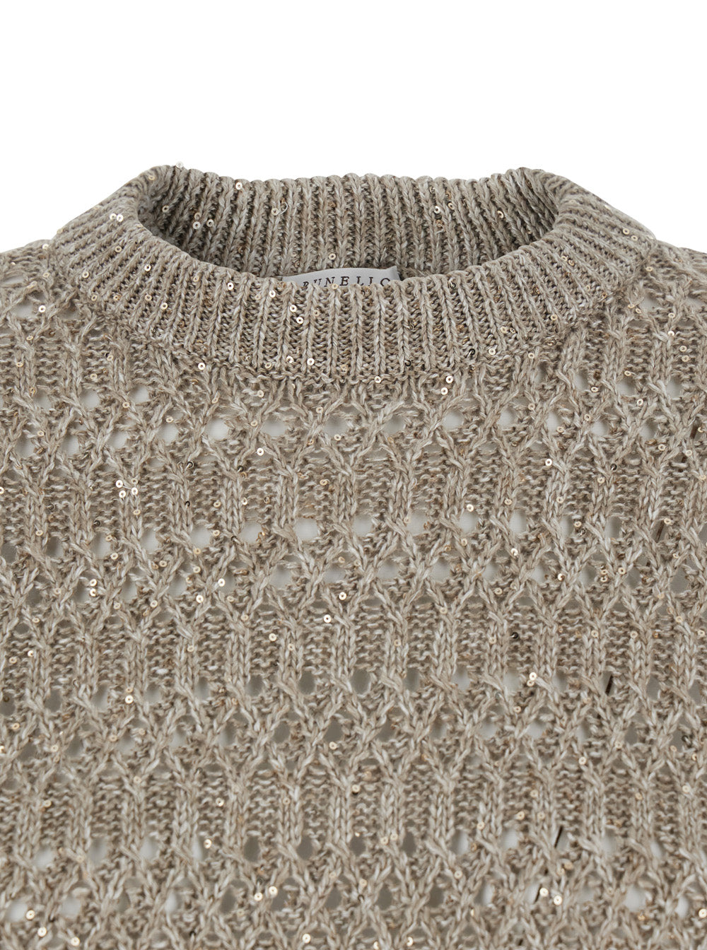 Brunello Cucinelli Women Beige Round Neck Pull With Round Neck And Long Sleeves In Linen Woman BRUNELLO CUCINELLI