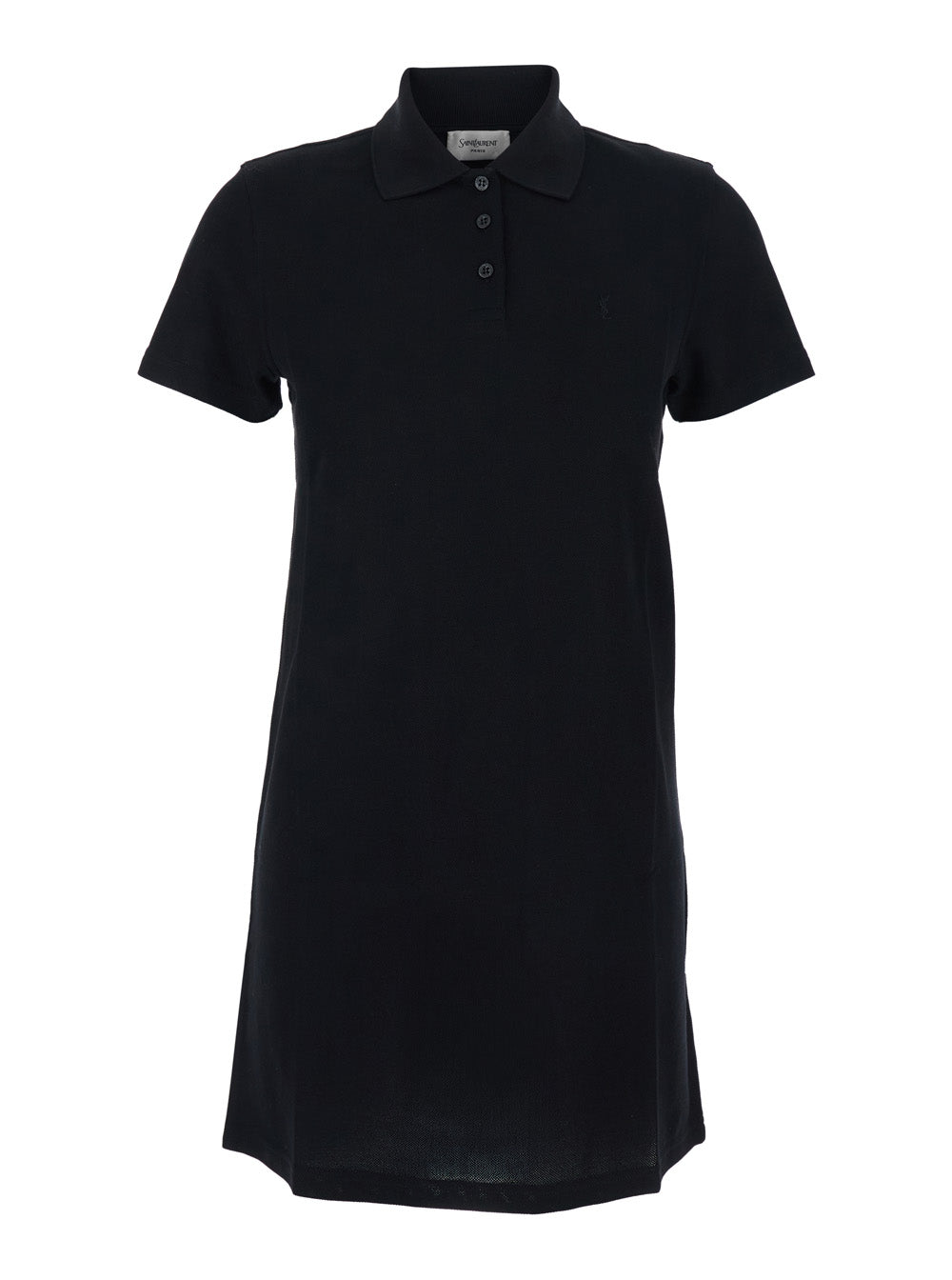 Saint Laurent Women Black Cotton Embroidered Pique Polo Dress SAINT LAURENT