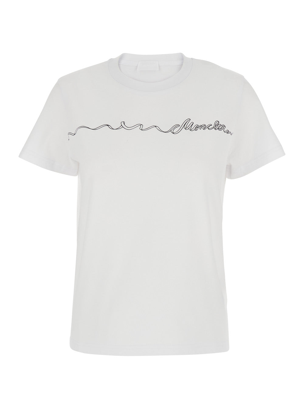 Moncler Women White Crew Neck T-Shirt With Logo Print On The Front In Cotton For Women MONCLER