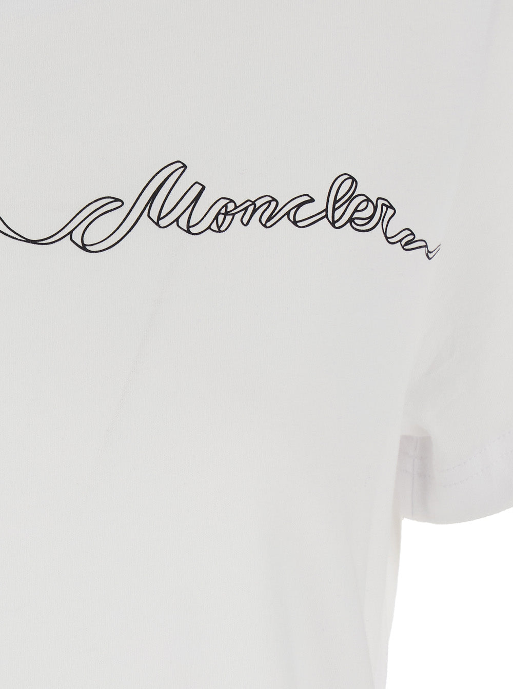 Moncler Women White Crew Neck T-Shirt With Logo Print On The Front In Cotton For Women MONCLER