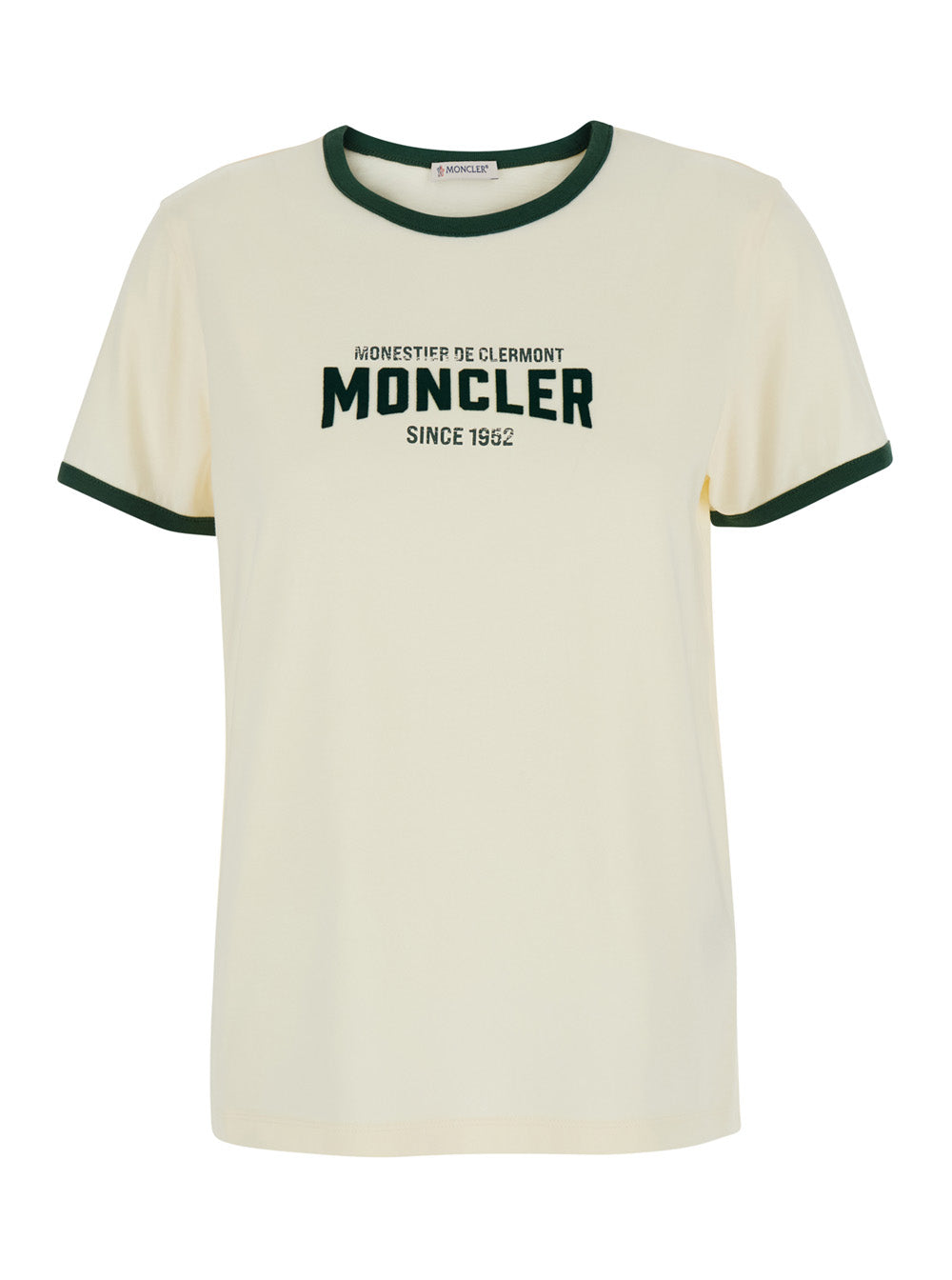 Moncler Women White Cotton T-Shirt With Logo Printed On The Front For Women MONCLER