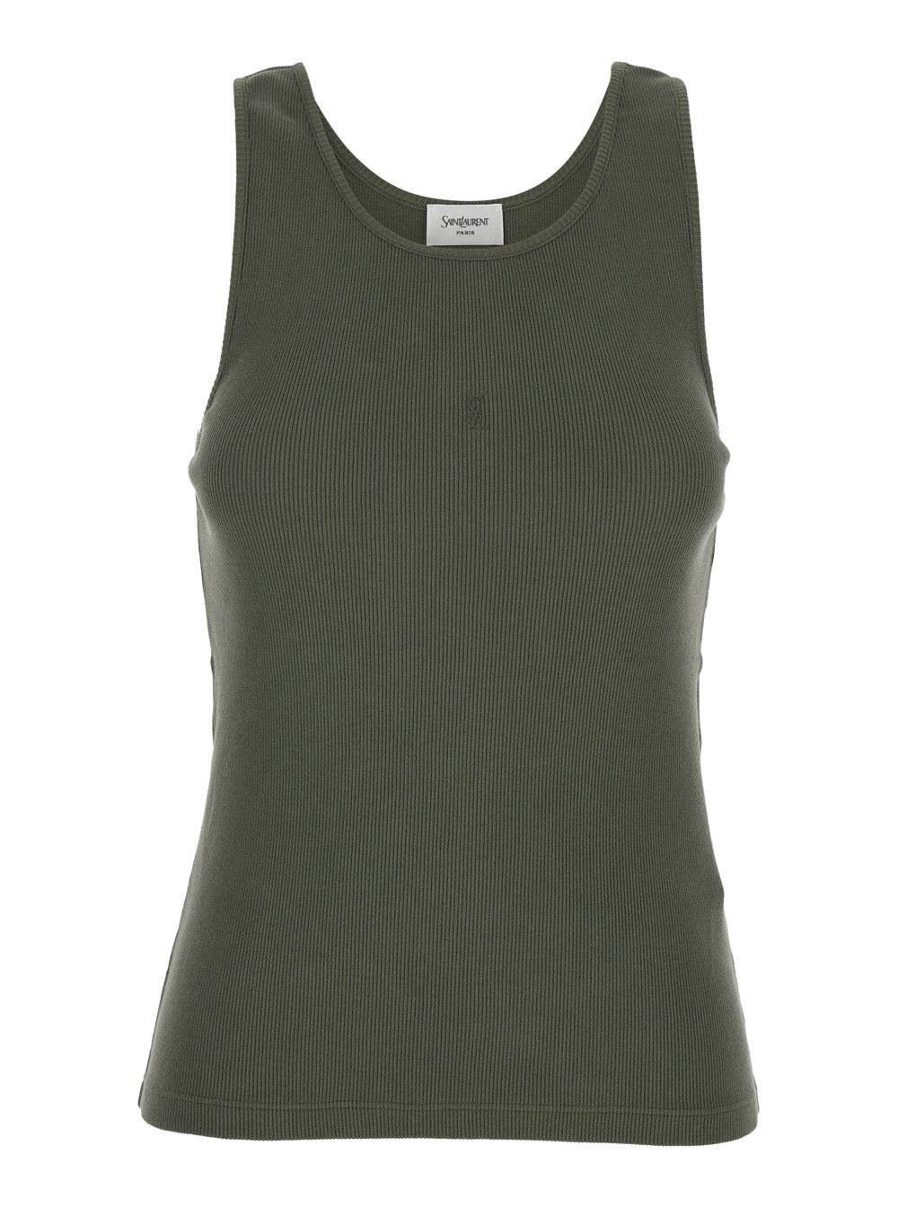 Saint Laurent Women Debardeur Broderie Jersey Green Cotton Top For Women SAINT LAURENT