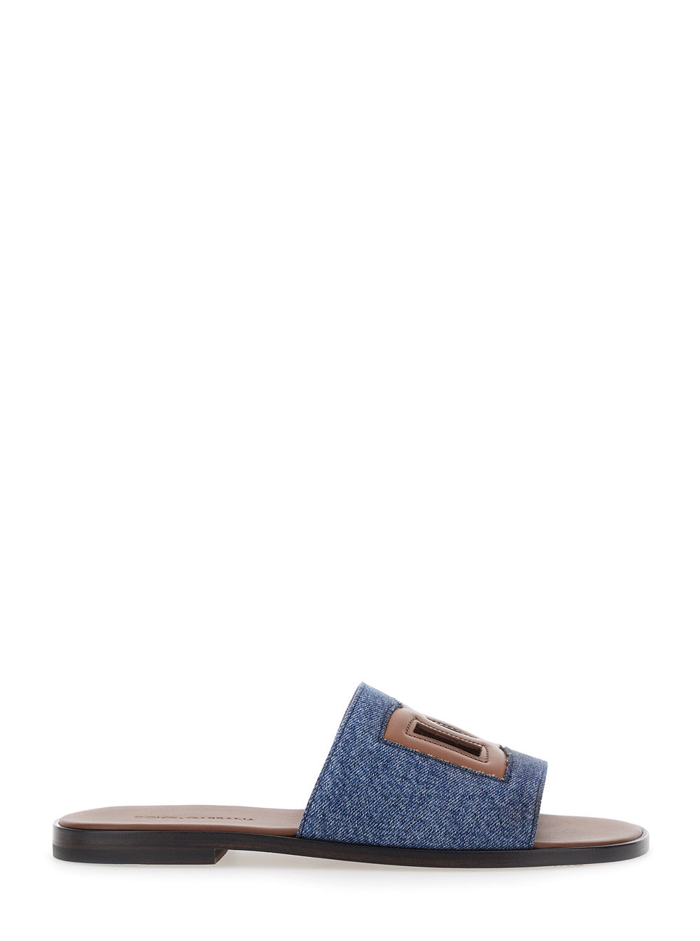 Dolce & Gabbana Men Brown Sandals With Cut-Out Logo And Denim Strap In Leather For Men DOLCE & GABBANA