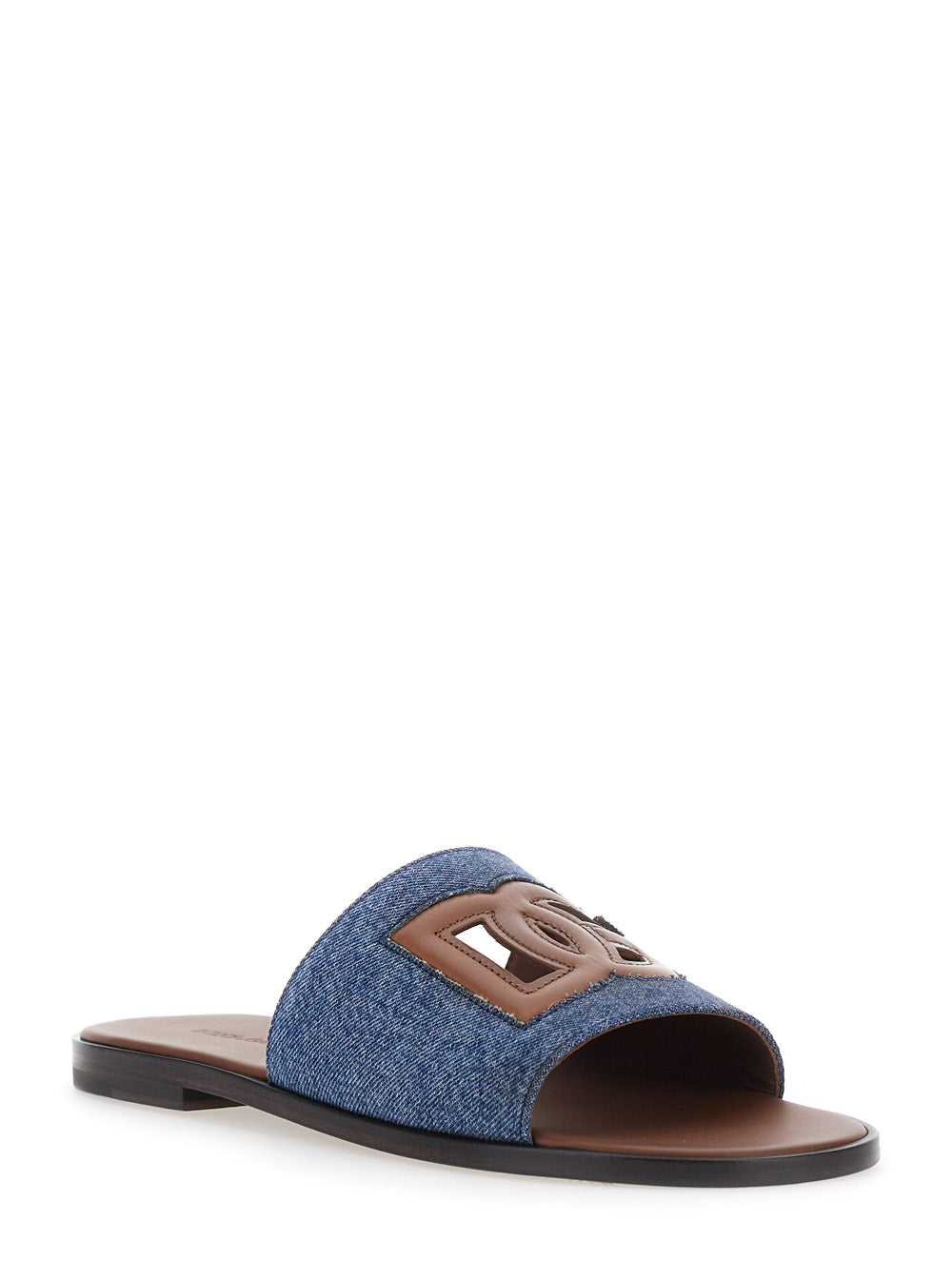 Dolce & Gabbana Men Brown Sandals With Cut-Out Logo And Denim Strap In Leather For Men DOLCE & GABBANA
