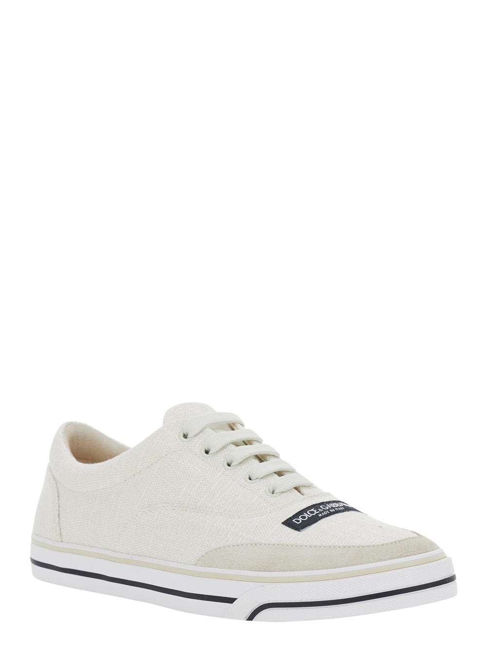Dolce & Gabbana Men Beige Low Top Sneakers With Logo Patch On The Front In Canvas For Men DOLCE & GABBANA