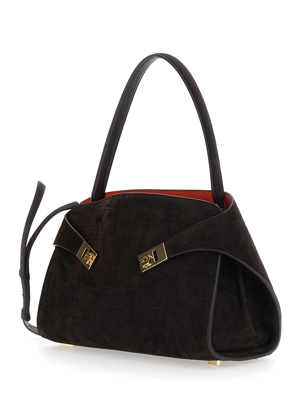 Ferragamo Women Crossbody Bag 'Hug Croco' With Adjustable Strap And Crocodile-Embossed Leather Effect In Brown Suede For Women FERRAGAMO