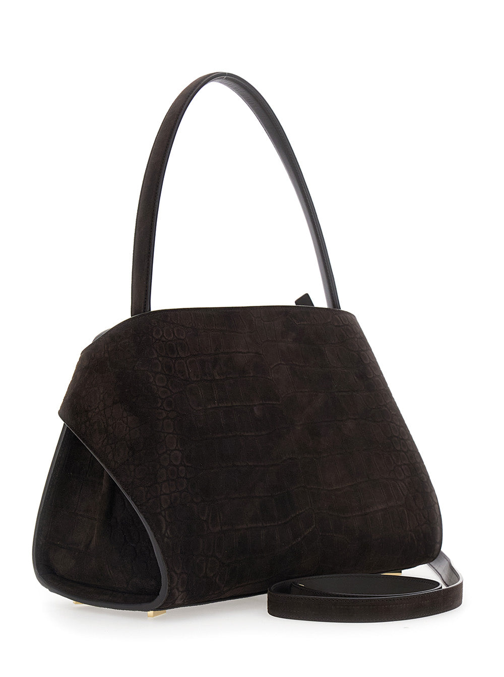Ferragamo Women Crossbody Bag 'Hug Croco' With Adjustable Strap And Crocodile-Embossed Leather Effect In Brown Suede For Women FERRAGAMO