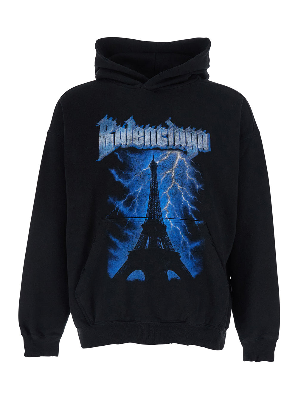 Balenciaga Men Black Hoodie With Fixed Hood And Maxi Logo Print On The Front In Cotton For Men BALENCIAGA