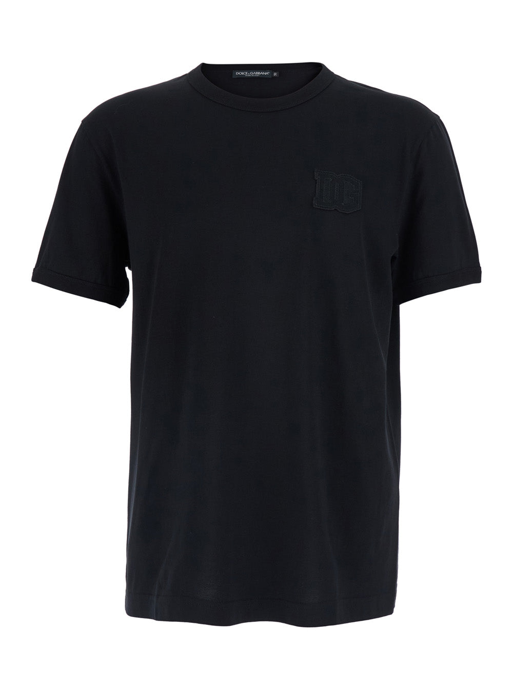 Dolce & Gabbana Men Black Crew Neck T-Shirt With Logo On The Front In Cotton For Men DOLCE & GABBANA