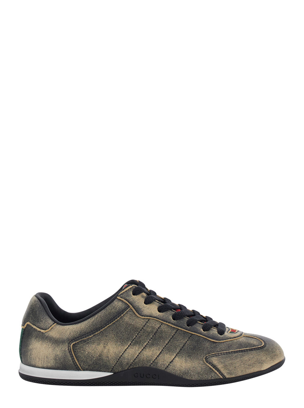 Gucci Women 'Elan' Black Low Top Sneakers With Web Detail On Tongue And Heel In Suede For Women GUCCI