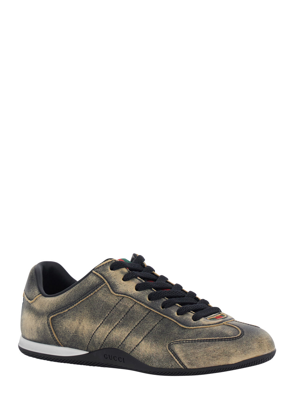 Gucci Women 'Elan' Black Low Top Sneakers With Web Detail On Tongue And Heel In Suede For Women GUCCI